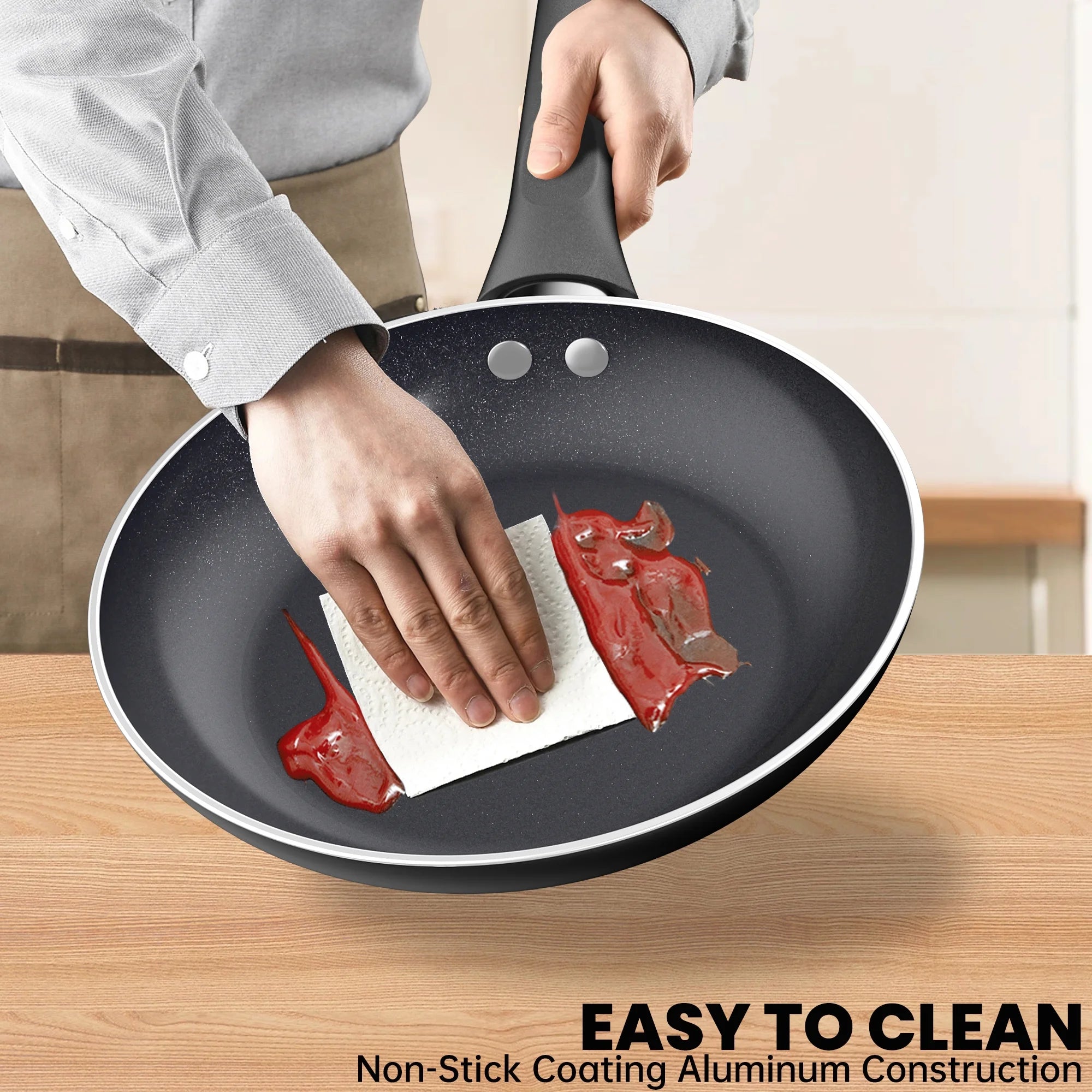 3 PCS Non-Stick Frying Pan Set, 8”, 9.5”, 11” Tri-Ply Skillet with Induction Bottom, Aluminum Cooking Skillet Pans Set, Compatible with All Stovetops (Black)