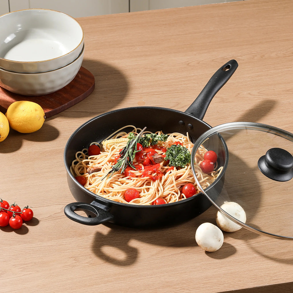 4-Quart Non-Stick Jumbo Cooker with Glass Lid, Black