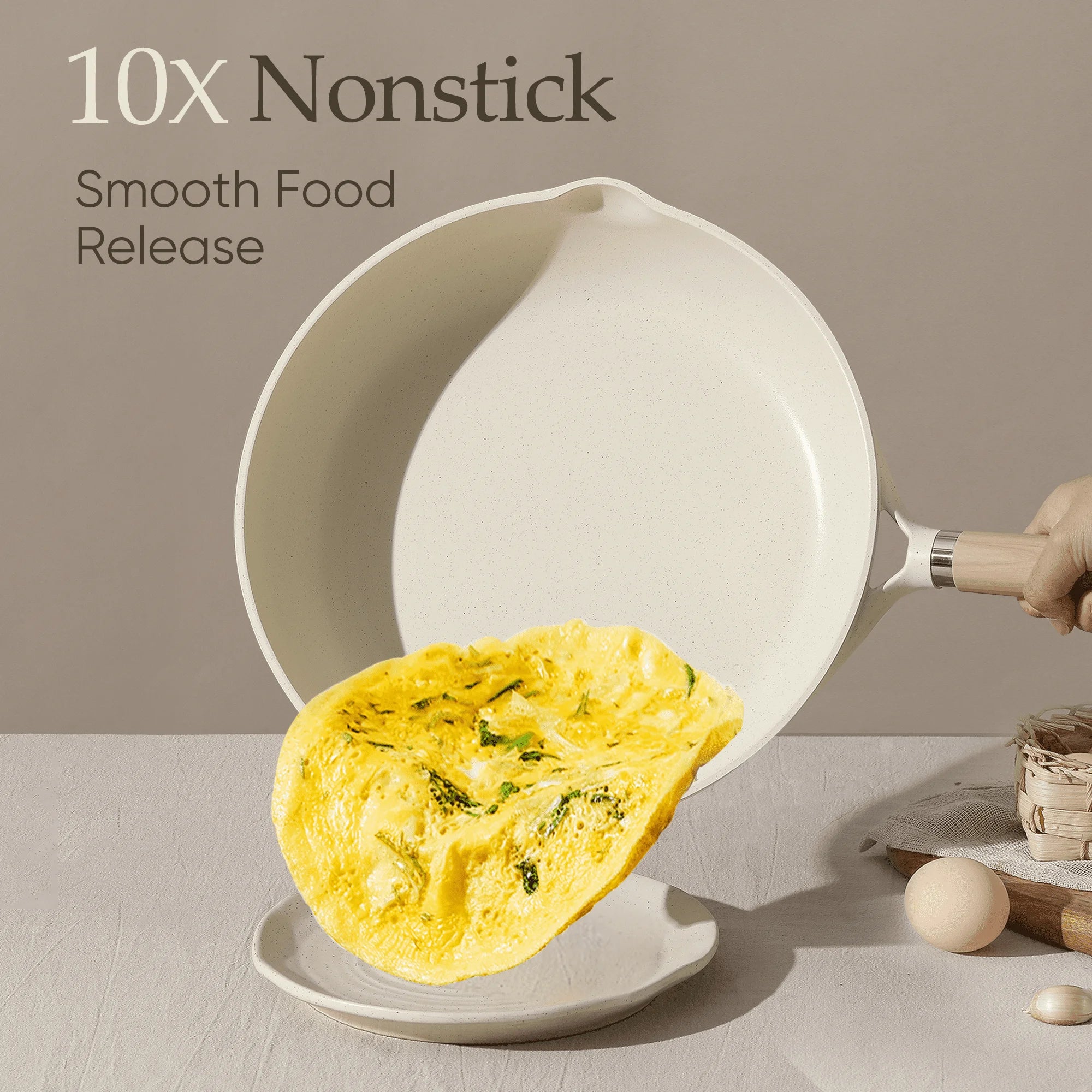 Nonstick Frying Pan 8" Skillet With Induction, Egg Omelet Pan Non-Stick Chef's Pan Compatible for All Stoves, Bon Appetit, White Granite