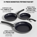 3 PCS Non-Stick Frying Pan Set, 8”, 9.5”, 11” Tri-Ply Skillet with Induction Bottom, Aluminum Cooking Skillet Pans Set, Compatible with All Stovetops (Black)
