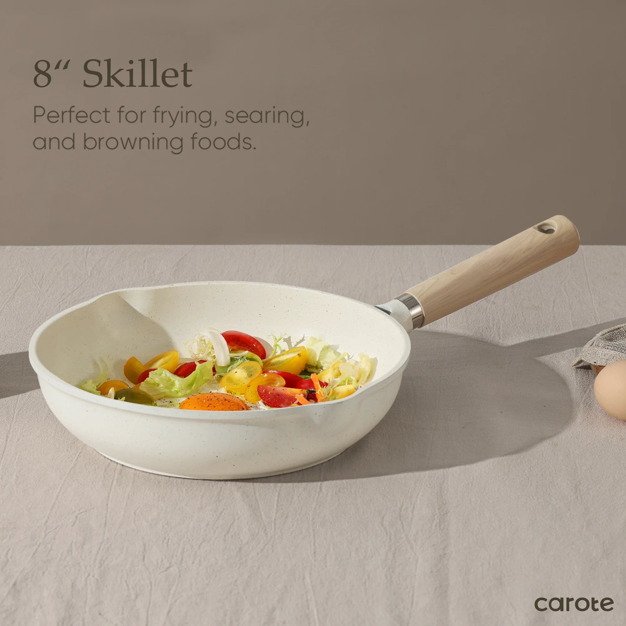 Nonstick Frying Pan 8" Skillet With Induction, Egg Omelet Pan Non-Stick Chef's Pan Compatible for All Stoves, Bon Appetit, White Granite