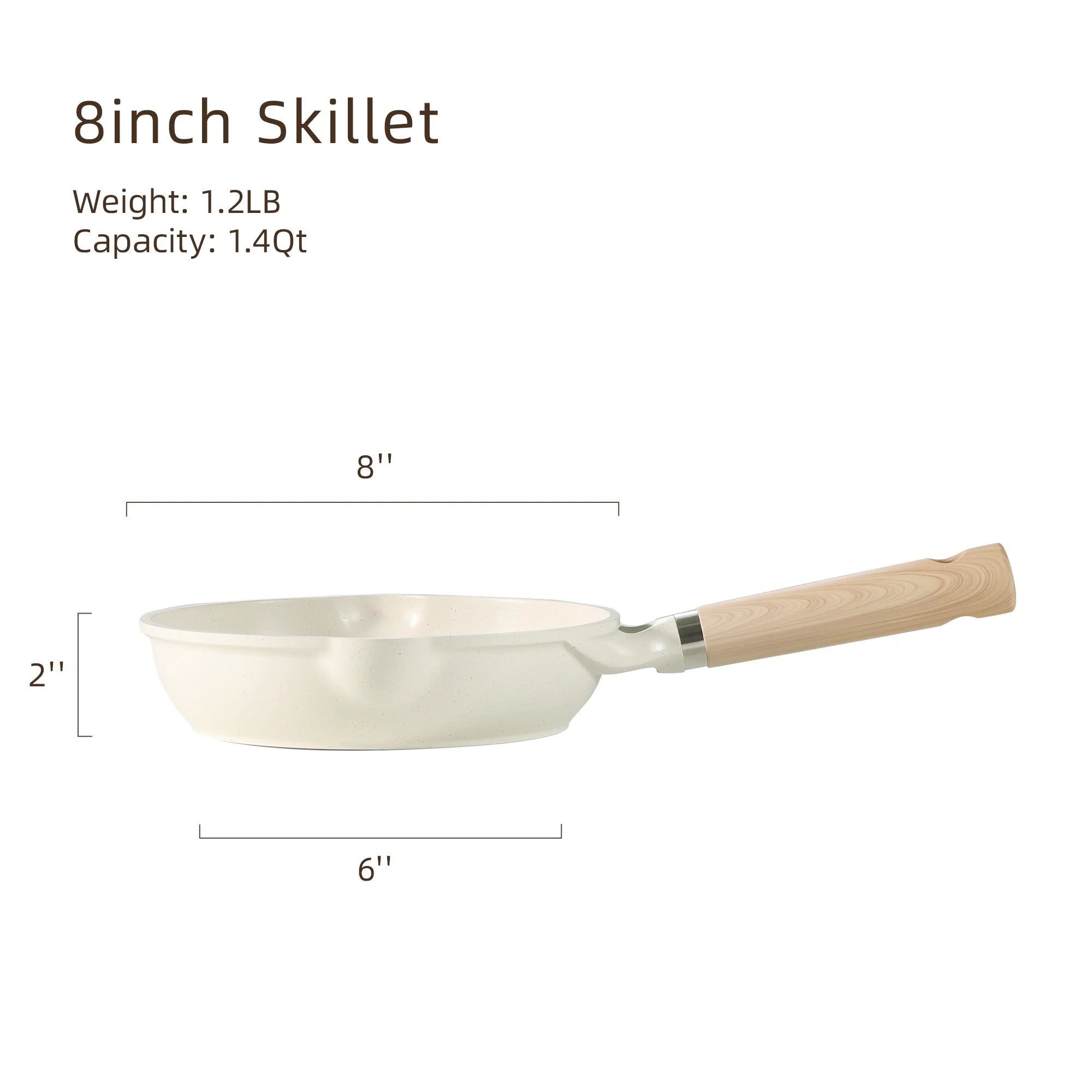 Nonstick Frying Pan 8" Skillet With Induction, Egg Omelet Pan Non-Stick Chef's Pan Compatible for All Stoves, Bon Appetit, White Granite